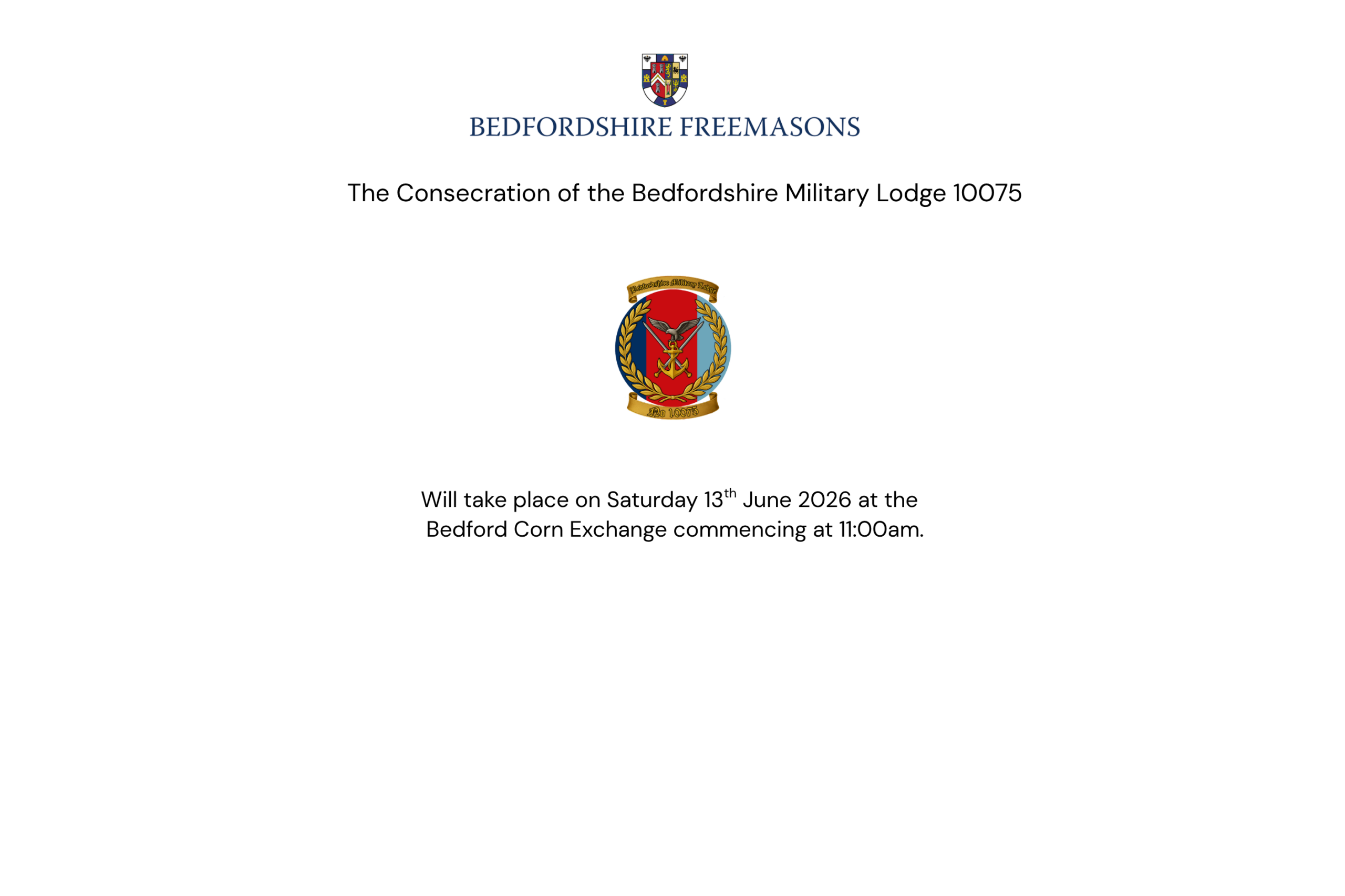 Consecration of the Bedford Military Lodge no. 10075